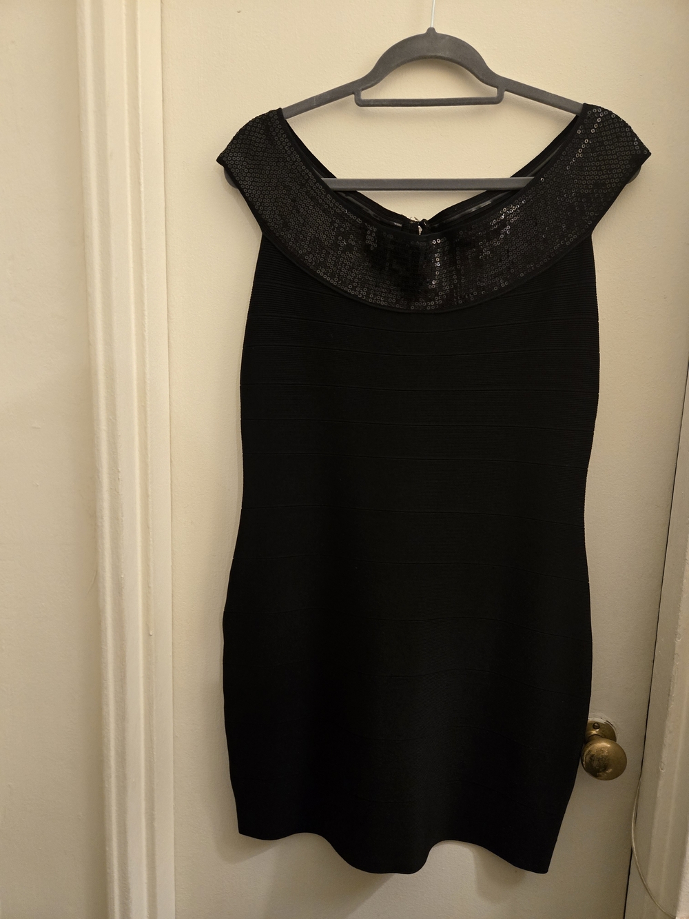 Guess Black Sequin Boatneck Mini Dress
